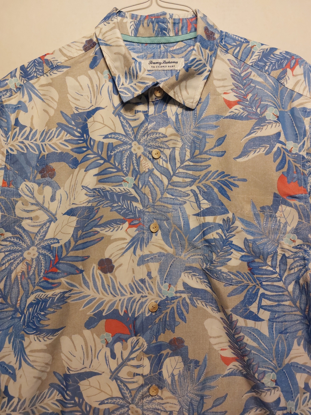 Men's Blue Tropical Print Short-Sleeve Shirt